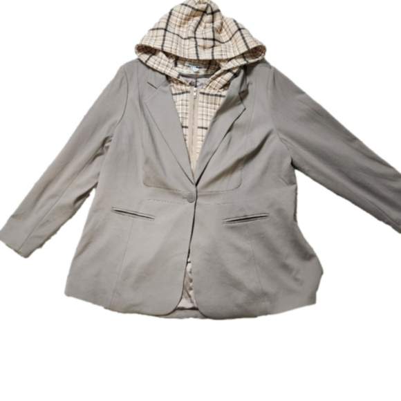 NEW Size 22W Blazer Jacket neutral houndstooth hood pockets PEACE LOVE W… - Picture 3 of 13